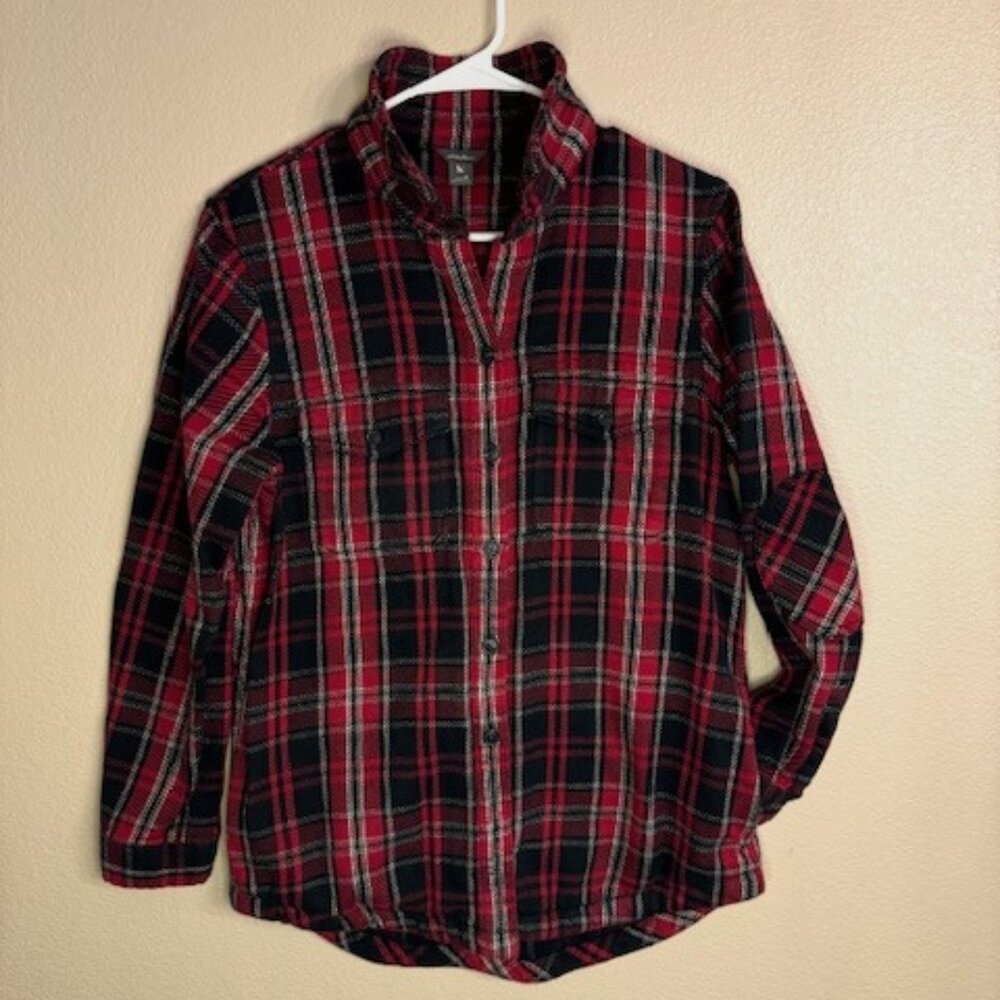 Eddie Bauer Womens Shacket Red Plaid EUC Size M 1094